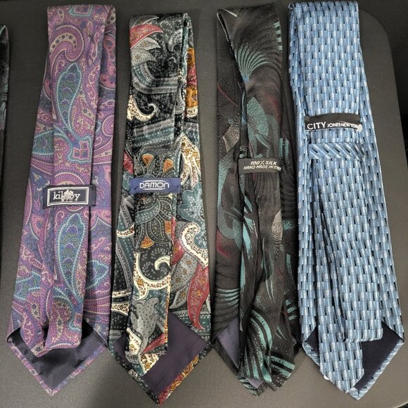 LOT OF 7~MENS TIES~PACO RABANNE PARIS~JONES NEW YORK~DAMON~BLACK BLUE PURPLE - Picture 13 of 15